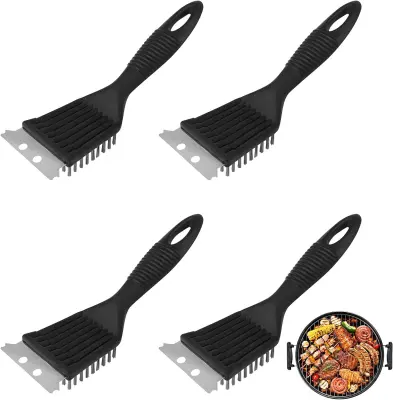 4 kosi ščetka za žar Krtača za čiščenje žara iz jeklene žice s PP ročajem in 430 cinkovimi lističi 21 cm vrhunska ščetka za čiščenje žara