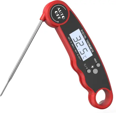 Kuhinjski digitalni termometer za meso svetlobno hiter IP67 vodotesen z odpiračem za steklenice, magneten, vrtljiv za 180°, rdeč