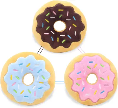 Donut Set plišastih cvilečih igrač za pse za majhne in srednje velike kužke, pse, mačke, hišne ljubljenčke, interaktivna zvočna igrača za žvečenje (3