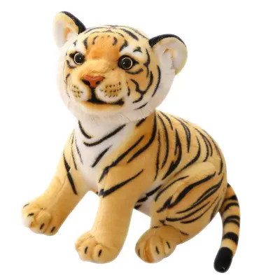 Živahno sedeči tiger plišasta igrača mehka divja žival simulacija bel in rjav tiger jaguar lutka za otroke