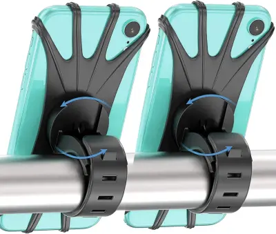 Držalo za mobilni telefon, kolo, 2 paketa, 360° vrtljivo silikonsko držalo za telefon za kolo, univerzalno stojalo za noge