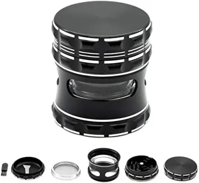 Visokokakovosten 5-delni mlinček za začimbe, zelišča, začimbe, zelišča, drobilnik za mletje cvetnega prahu s snemljivo mrežico, 63 mm, črn