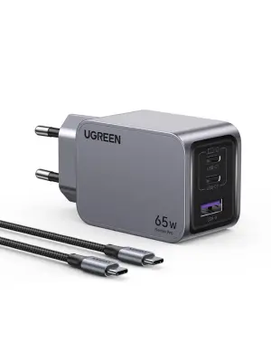 Ugreen Nexode Pro 65W 3-Portni GaN USB polnilec s priloženim 1,5M 100W USB-C polnilnim kablom