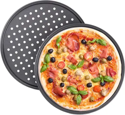 Pekač za pico s premazom proti prijemanju, model za peko DIY za gospodinjstvo, okrogel perforiran pekač, 2 kosa