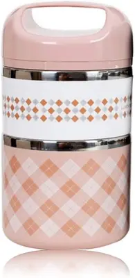 Škatla Bento, 2 plasti iz nerjavečega jekla（rožnata）