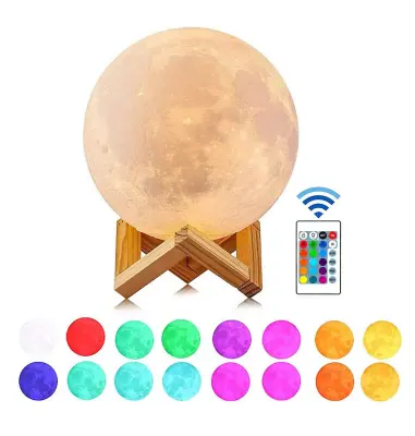 Nočna lučka Moon Lamp, 16 barvna LED lučka na dotik in daljinski upravljalnik ter polnilna 3d lučka USB za otroke, darilo za rojstni dan otroka