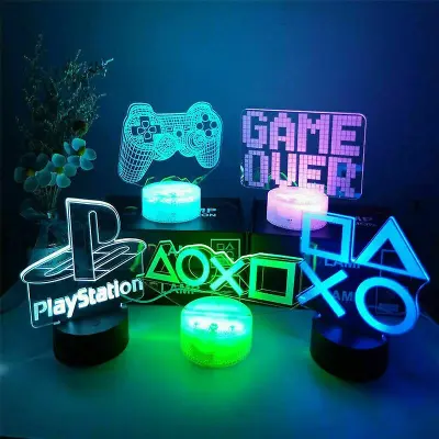 Nočna svetilka Game Over Sign Light Gaming Room Desk Setup 3d Light Decor Table Bar