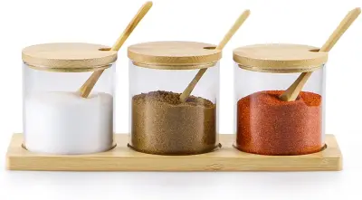 Tridelna škatla za začimbe iz visoko borosilikatnega stekla prozorna