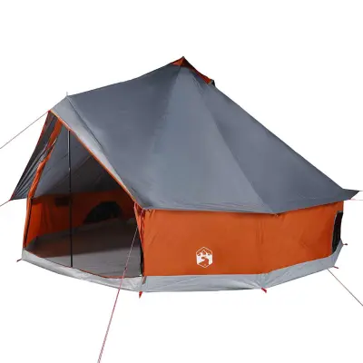vidaXL Družinski šotor tipi za 6 oseb siv in oranžen vodoodporen