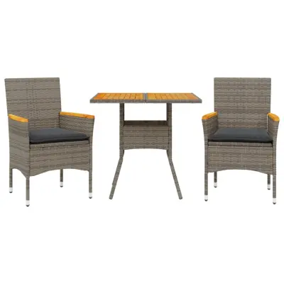 vidaXL Vrtna jedilna garnitura 3-delna z blazinami siv poli ratan