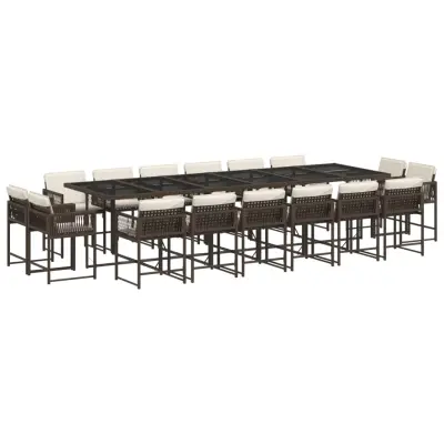 vidaXL Vrtna jedilna garnitura 17-delna z blazinami rjav poli ratan