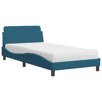 vidaXL Postelja z vzmetnico modra 100x200 cm žamet
