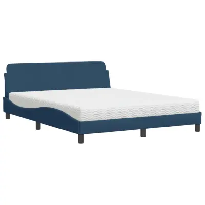 vidaXL Postelja z vzmetnico modra 160x200 cm blago