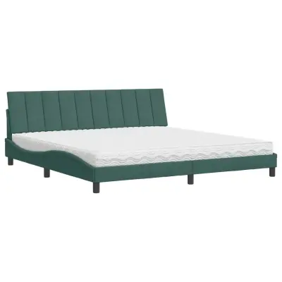 vidaXL Postelja z vzmetnico temno zelena 200x200 cm žamet