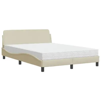 vidaXL Postelja z vzmetnico krem 120x200 cm blago