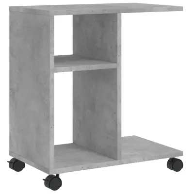 vidaXL Stranska mizica s koleščki betonsko siva 50x30x55 cm inž. les
