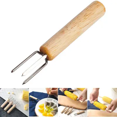 10 kosov Vilice za žar za koruzo iz nerjavečega jekla, pečena koruza, leseni ročaj, nabodala na prostem, orodje za koruzo