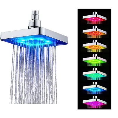 Glava za prho z LED dežjem in LED lučko Kvadratna glava za prho s samodejnim RGB spreminjanjem barv, temperaturnim senzorjem