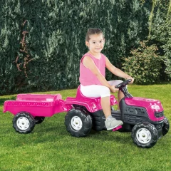 TRAKTOR S PRIKOLICO NA PEDALA ROŽNATI, MOTIV SAMOROGA - 52x144x45 CM