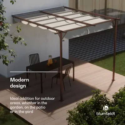 Blumfeldt Pantheon Wall Pergola, stenska pergola, 3 x 3 m, prašno lakirano jeklo, odporno na vremenske vplive (bež barve)