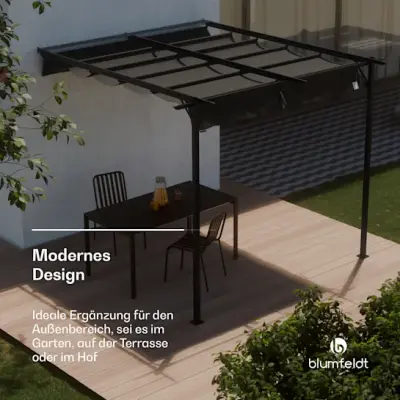 Blumfeldt Pantheon Wall Pergola, stenska pergola, 3 x 3 m, prašno lakirano jeklo, odporno na vremenske vplive (črna barva)