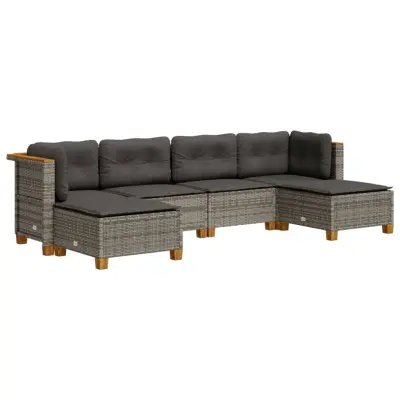 vidaXL Vrtna sedežna garnitura 6-delna z blazinami siv poli ratan