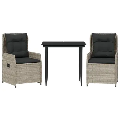 vidaXL Vrtna jedilna garnitura 3-delna z blazinami sv. siv poli ratan