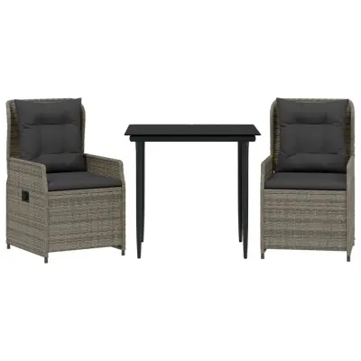 vidaXL Vrtna jedilna garnitura 3-delna z blazinami siv poli ratan