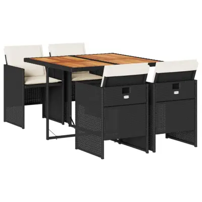 vidaXL Vrtna jedilna garnitura 5-delna z blazinami črn poli ratan