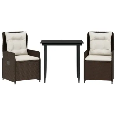 vidaXL Vrtna jedilna garnitura 3-delna z blazinami rjav poli ratan