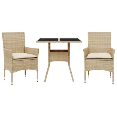 vidaXL Vrtna jedilna garnitura 3-delna z blazinami bež poli ratan
