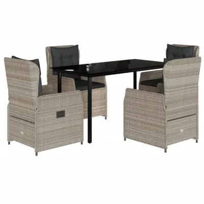 vidaXL Vrtna jedilna garnitura 5-delna z blazinami sv. siv poli ratan