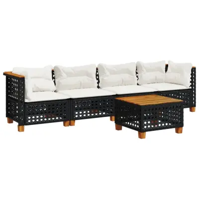 vidaXL Vrtna sedežna garnitura 5-delna z blazinami črn poli ratan