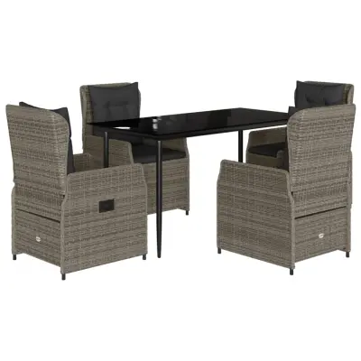 vidaXL Vrtna jedilna garnitura 5-delna z blazinami siv poli ratan