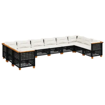 vidaXL Vrtna sedežna garnitura 10-delna z blazinami črn poli ratan