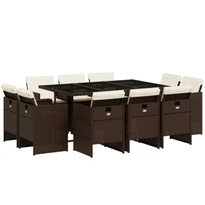 vidaXL Vrtna jedilna garnitura 11-delna z blazinami rjava poli ratan