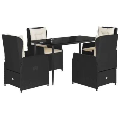 vidaXL Vrtna jedilna garnitura 5-delna z blazinami črn poli ratan