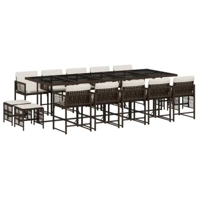 vidaXL Vrtna jedilna garnitura 15-delna z blazinami rjav poli ratan