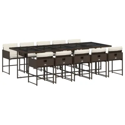 vidaXL Vrtna jedilna garnitura 11-delna z blazinami rjava poli ratan