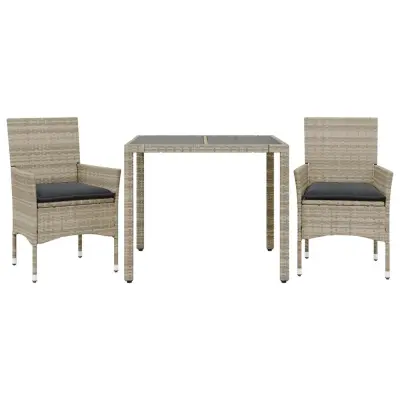 vidaXL Vrtna jedilna garnitura 3-delna z blazinami siv PE ratan steklo