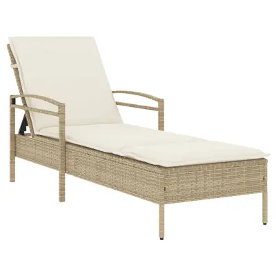 vidaXL Ležalnik z blazino bež 63x200x81 cm poli ratan
