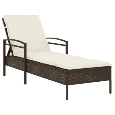 vidaXL Ležalnik z blazino rjav 63x200x81 cm poli ratan