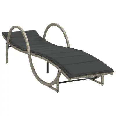 vidaXL Ležalnik z blazino svetlo siv 60x199x42 cm poli ratan
