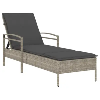 vidaXL Ležalnik z blazino svetlo siv 63x200x81 cm poli ratan