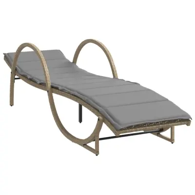 vidaXL Ležalnik z blazino bež 60x199x42 cm poli ratan
