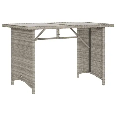 vidaXL Vrtna miza s stekleno ploščo sv. siva 110x68x70 cm poli ratan