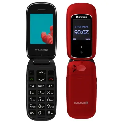 Preklopni mobilni telefon Evelatus Wave z 2 gumboma in dvema simoma in LCD SOS Senior Call Maroon Red