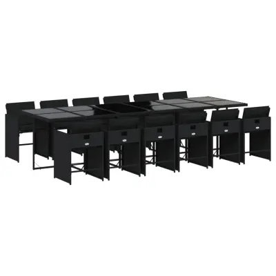 vidaXL Vrtna jedilna garnitura 13-delna z blazinami črn poli ratan