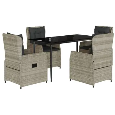 vidaXL Vrtna jedilna garnitura 5-delna z blazinami sv. siv poli ratan