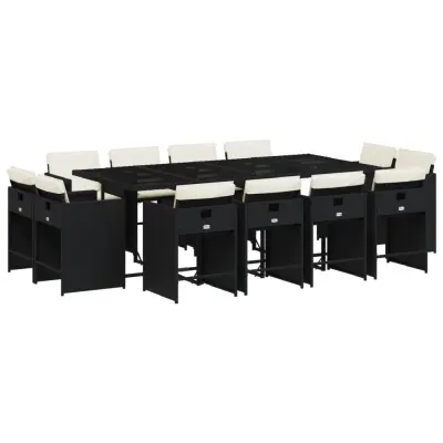 vidaXL Vrtna jedilna garnitura 13-delna z blazinami črn poli ratan